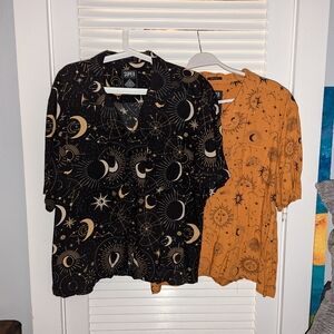 2 SUPER MASSIVE celestial cropped button up shirts